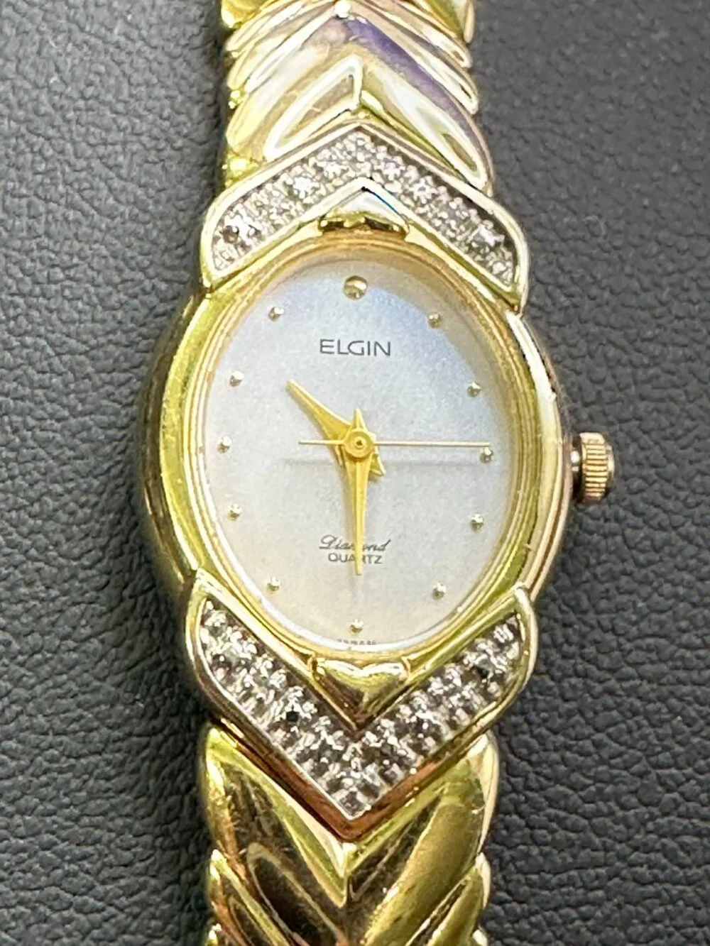 VTG Elgin Diamond Quartz Gold-Tone Watch.  Fresh Battery